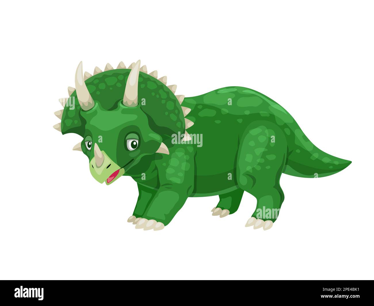 Cartoon Triceratops Dinosaurier-Figur. Paläontologie-Eidechse, Dinosaurier-Comic-Vektorpersönlichkeit. Mesozoisches Pflanzenfresser-Tier, ausgestorbenes grünes Reptil oder Stock Vektor