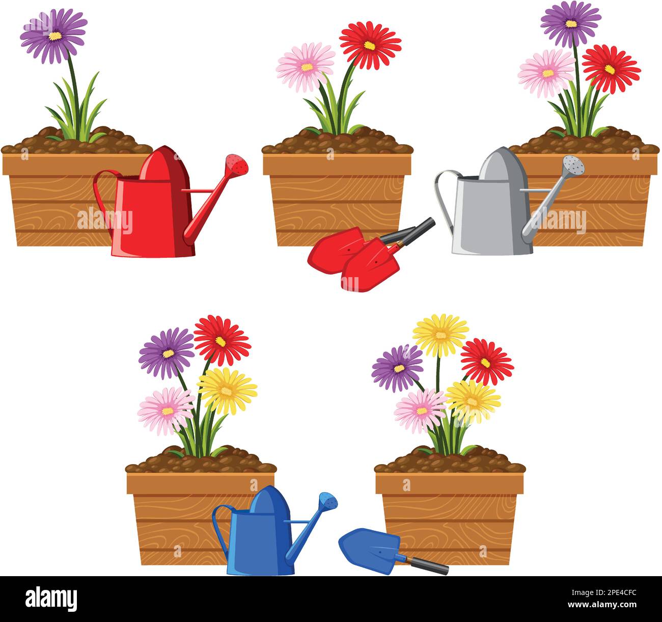 Illustration bunter Blumen in Töpfen Stock Vektor