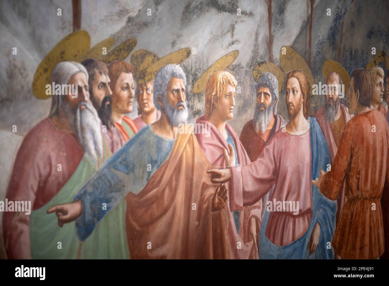 Restaurierungsarbeiten an den berühmten Fresken der Branacci-Kapelle in Florenz im Gange. Kleine, zeitlich begrenzte Führungen erlaubt inmitten des Gerüsts Stockfoto