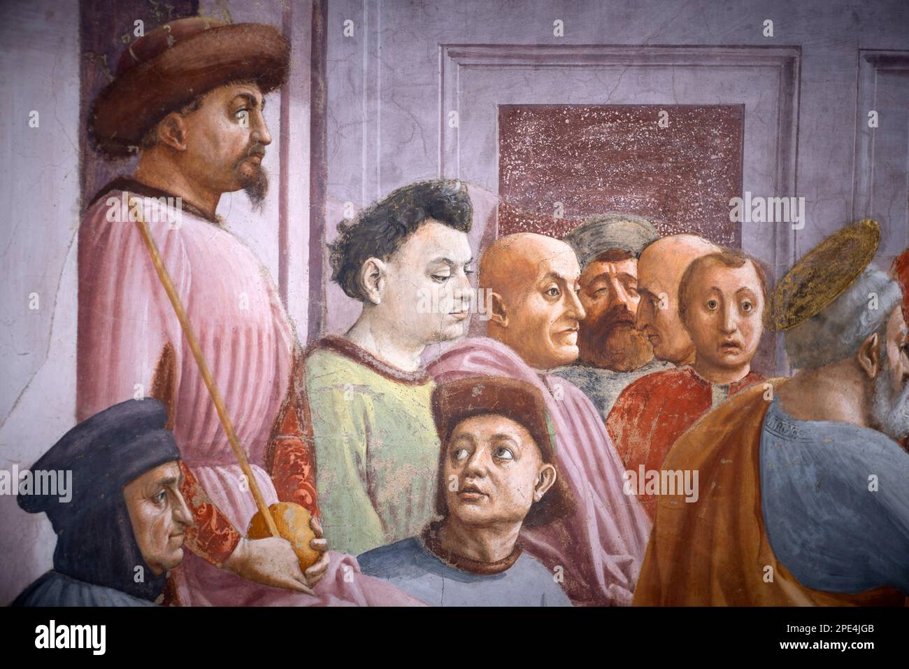 Restaurierungsarbeiten an den berühmten Fresken der Branacci-Kapelle in Florenz im Gange. Kleine, zeitlich begrenzte Führungen erlaubt inmitten des Gerüsts Stockfoto