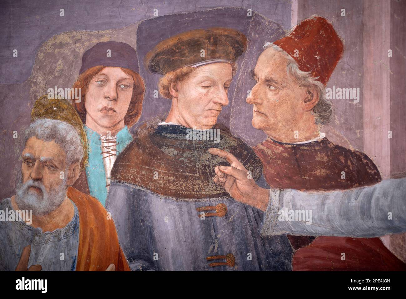 Restaurierungsarbeiten an den berühmten Fresken der Branacci-Kapelle in Florenz im Gange. Kleine, zeitlich begrenzte Führungen erlaubt inmitten des Gerüsts Stockfoto