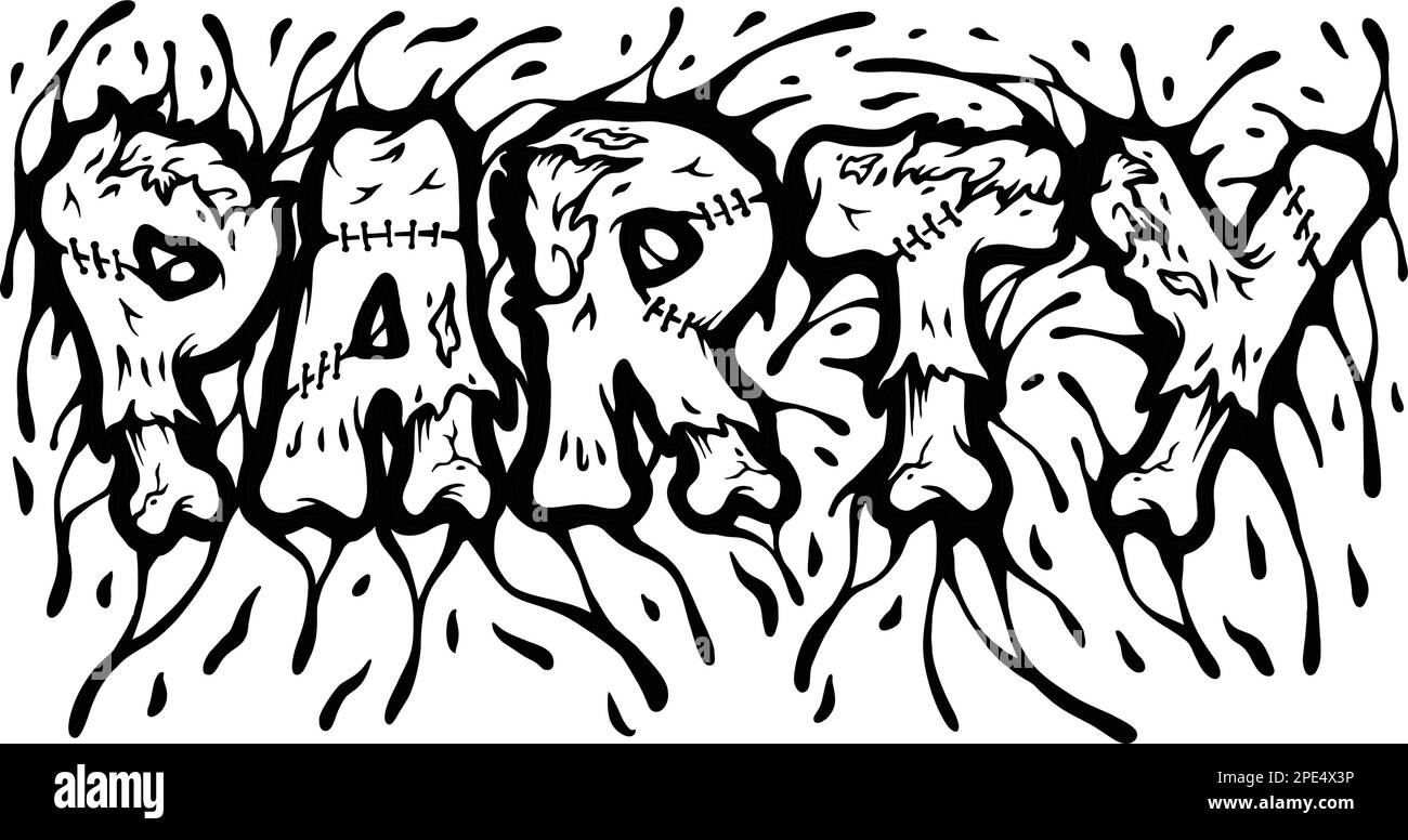 Zombie Bone Party Text Buchstaben Wort Silhouette Vektor Illustrationen für dein Arbeitslogo, Merchandise-T-Shirt, Aufkleber und Etikettendesigns, Poster, Gre Stock Vektor