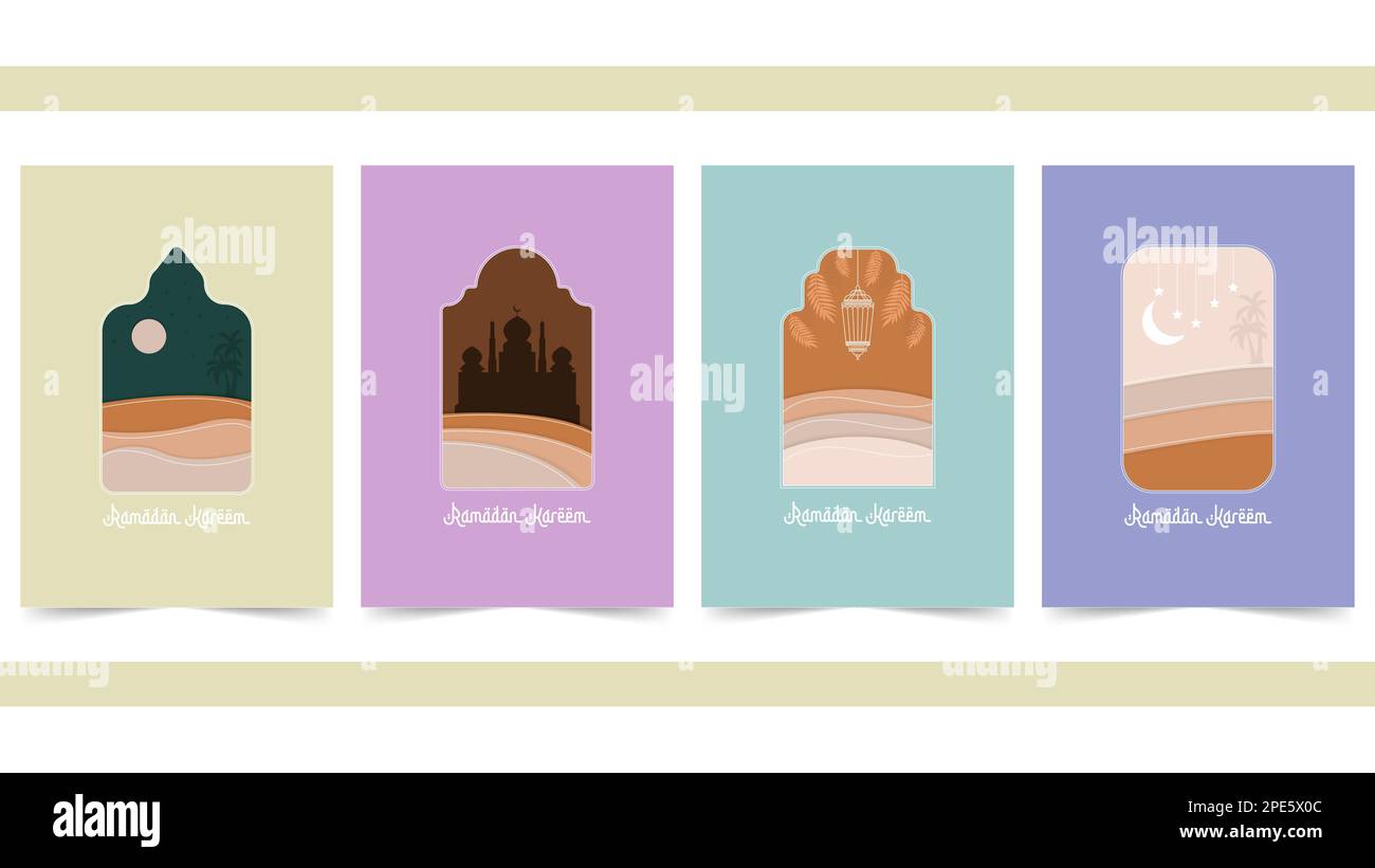 Vorlage zur Darstellung des Ramadan Kareem-Vektors mit pastellfarbenem Hintergrund. Islamische Grußkarte ramadan für Social-Media-Vorlage, Poster, m Stock Vektor