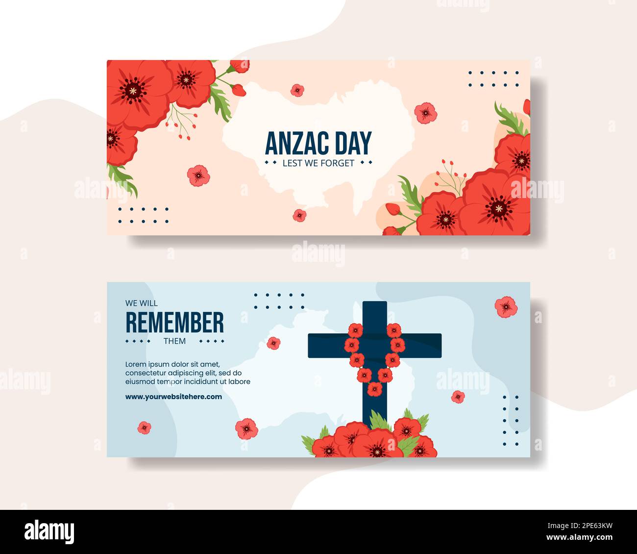 Anzac Day of Lest We Forget Horizontal Banner flache Cartoon handgezeichnete Vorlagen Illustration Stock Vektor