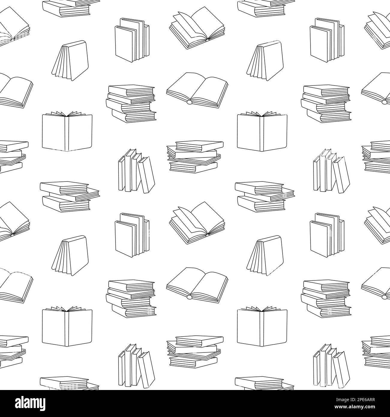 Muster für geschlossene und offene Bücher. Hintergrund der Buchzeilen. Buchhandlung, Liniensymbole der Bibliothek. Literatur, Wörterbücher, Planermuster. Stock Vektor