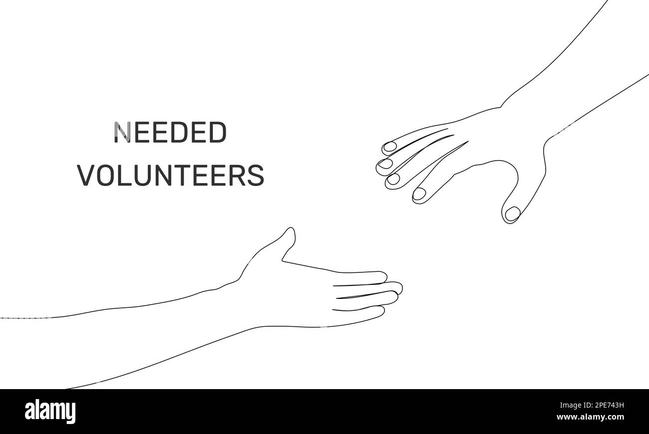 Ehrenamtlich. Eine menschliche Hand bietet Hilfe und Unterstützung. National Volunteer Banner, National Volunteer Month. Stock Vektor