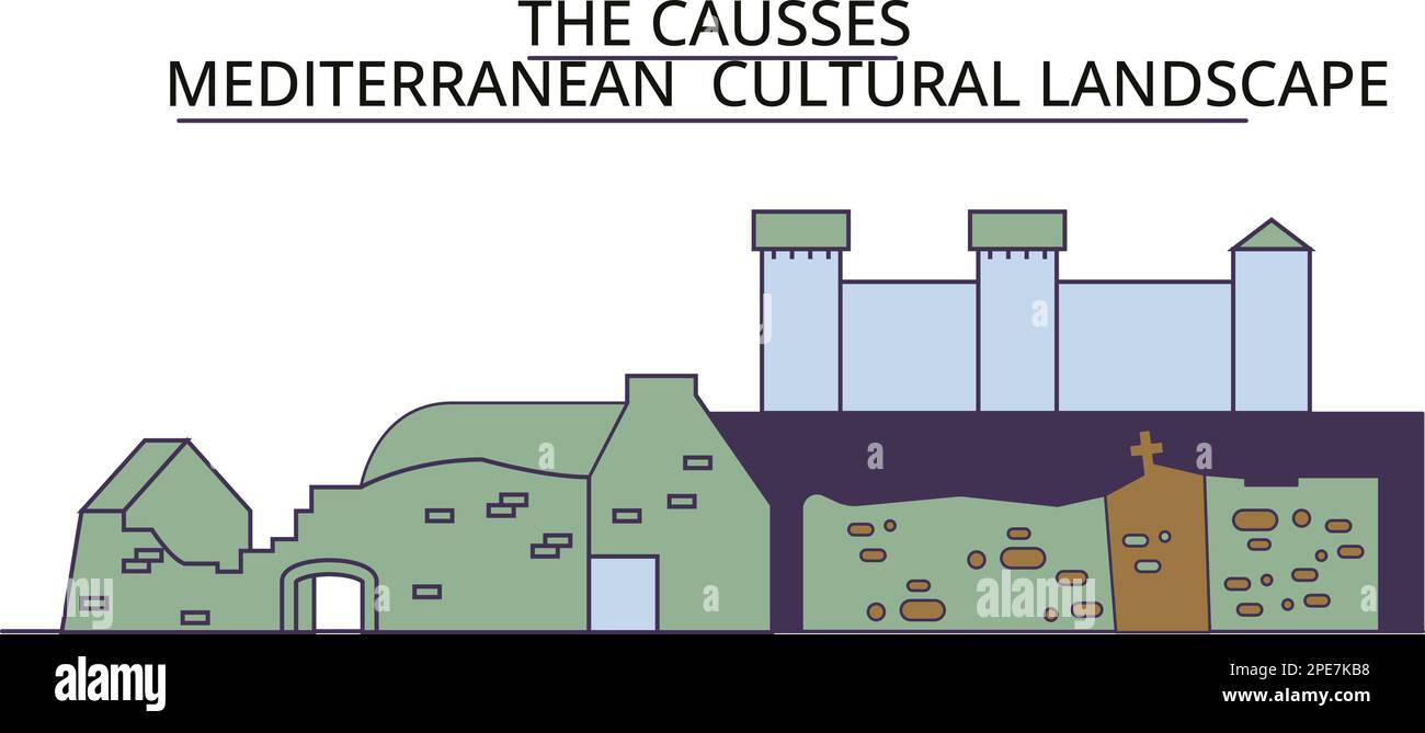 Frankreich, Causses Touristenattraktionen, Vektorreisen in der Stadt Illustration Stock Vektor