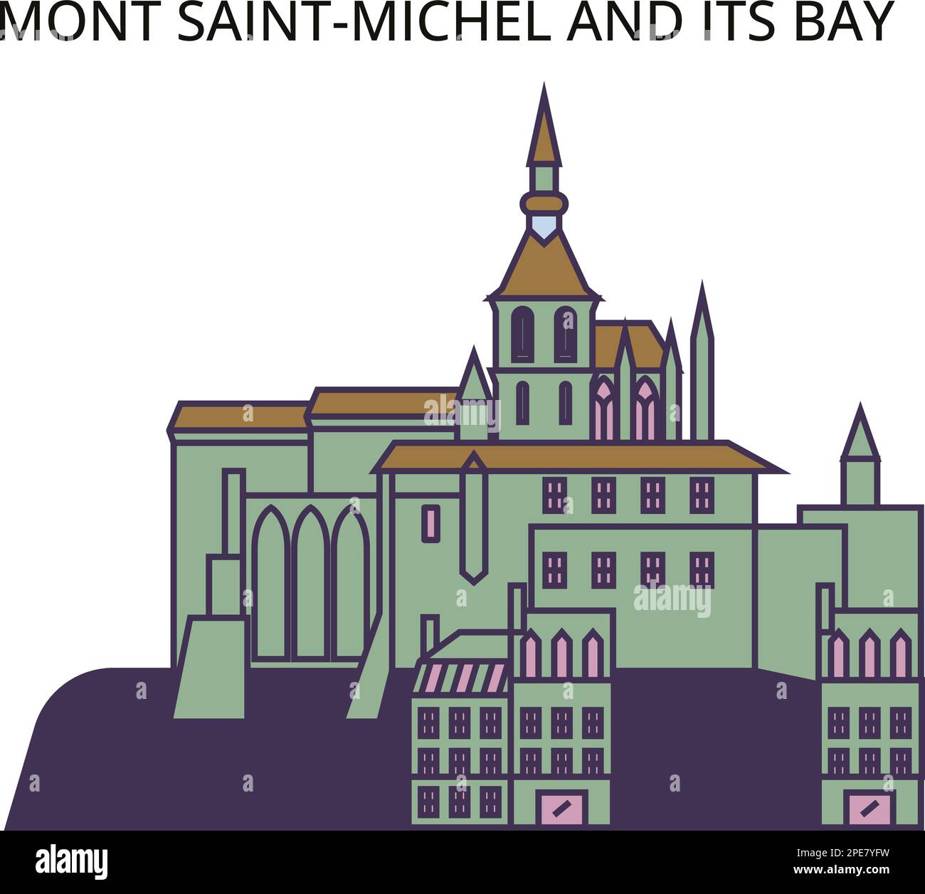Frankreich, Mont Saint Michel und seine Bay Landmark Tourismus Wahrzeichen, Vector City Travel Illustration Stock Vektor