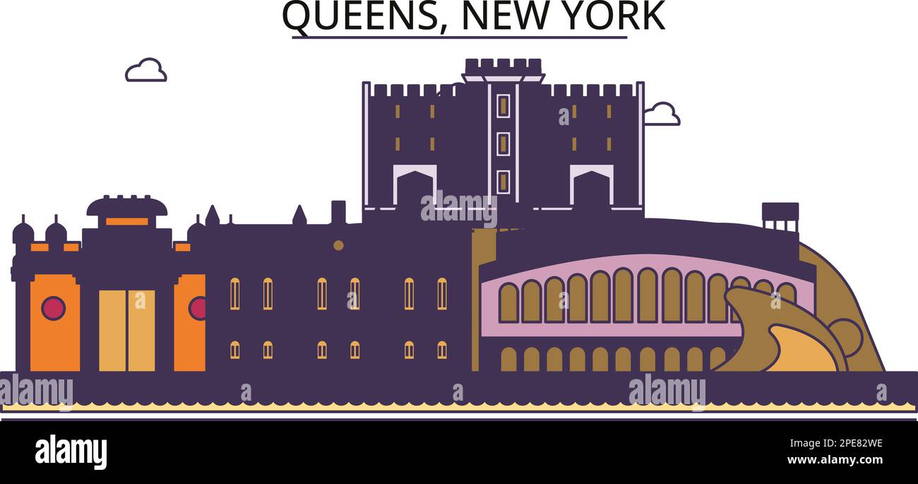 USA, New York Queens Tourismus Wahrzeichen, Vector City Reise Illustration Stock Vektor