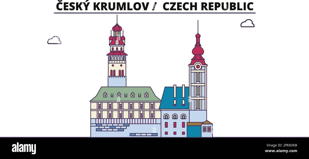 Tschechische Republik, Cesky Krumlov Tourismus Wahrzeichen, Vektorstadt Reise Illustration Stock Vektor
