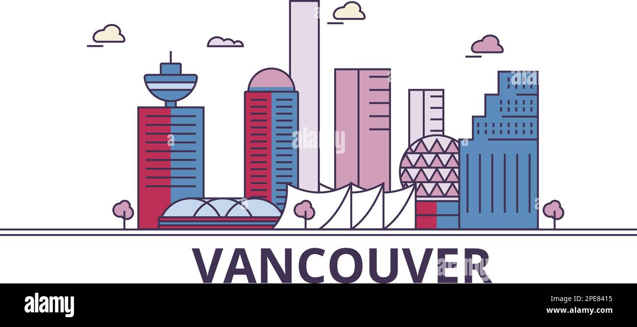 Kanada, Vancouver City Tourismus Wahrzeichen, Vector City Reise Illustration Stock Vektor