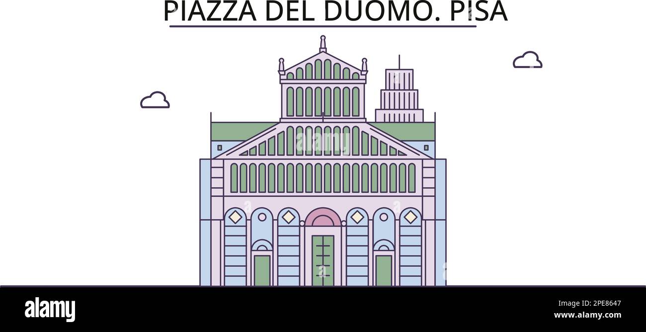 Italien, Pisa, Piazza Del Duomo, Touristenattraktionen, Vektor-Stadt-Reise-Illustration Stock Vektor