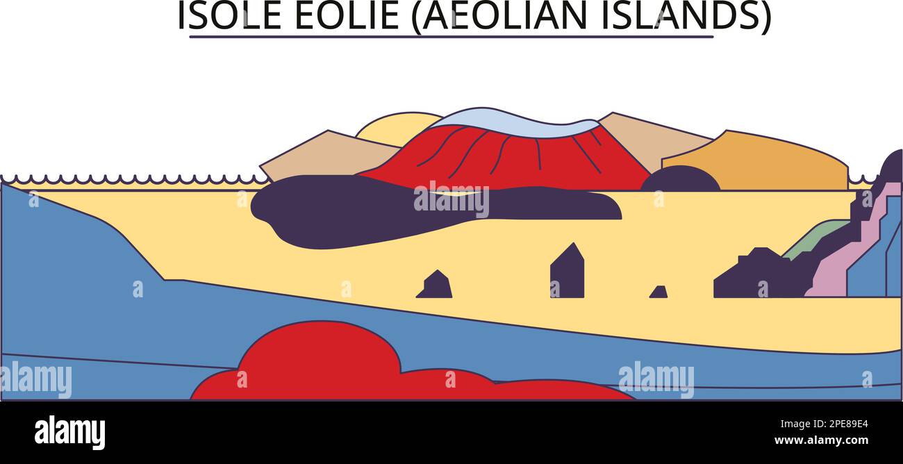 Italien, Sehenswürdigkeiten der Äolischen Inseln, Vektorstadt-Reiseführer Stock Vektor