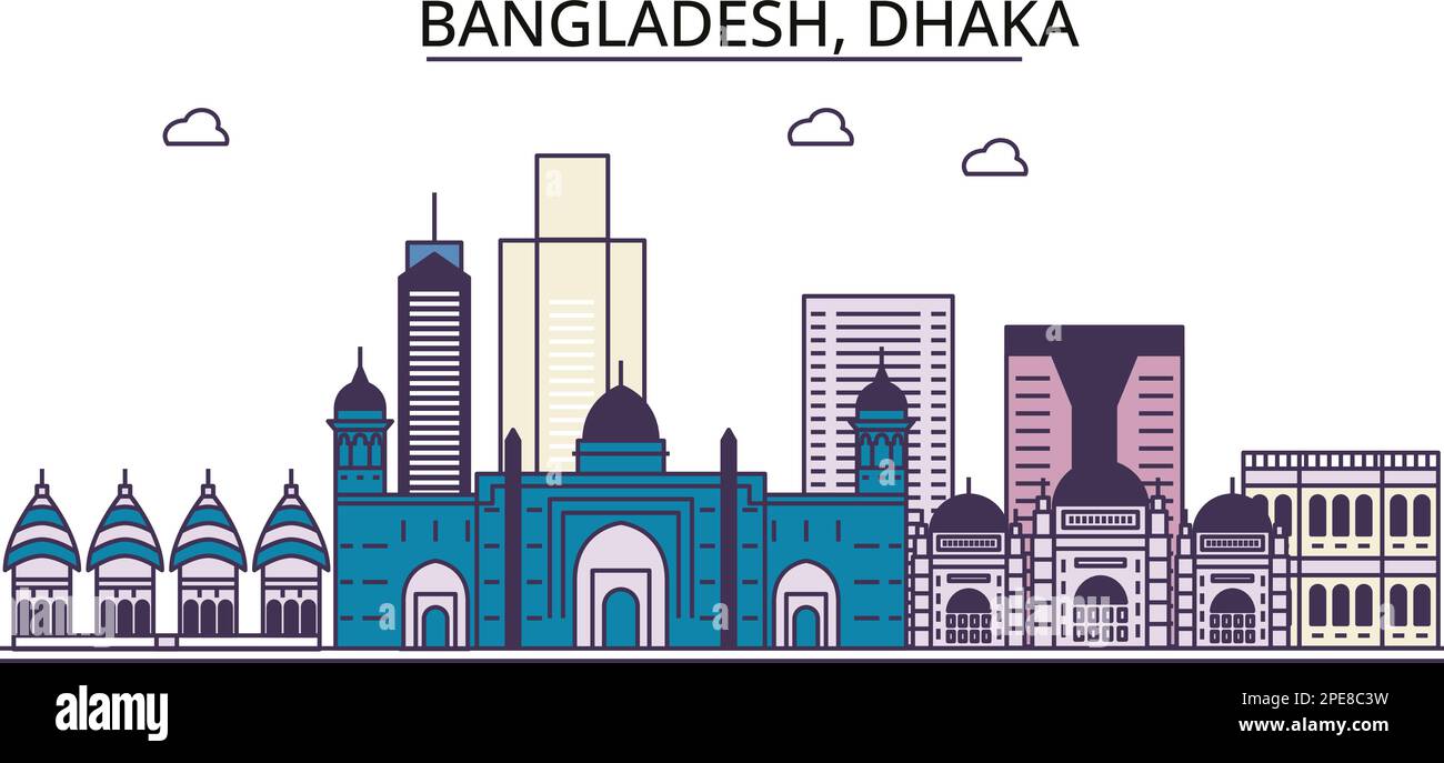 Bangladesch, Dhaka Tourismus Wahrzeichen, Vektor-Stadt-Reise Illustration Stock Vektor