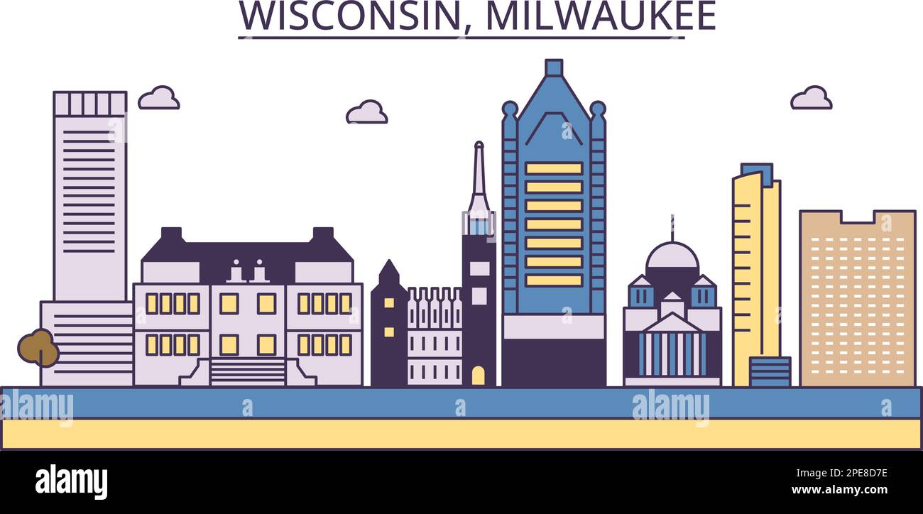 USA, Milwaukee City Tourismus Wahrzeichen, Vector City Reise Illustration Stock Vektor