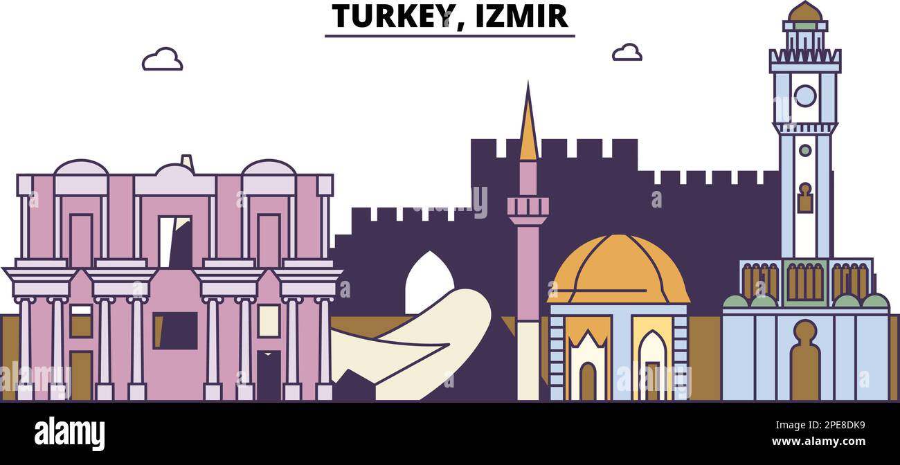 Türkei, Izmir Touristenattraktionen, Vektor-Stadt-Reise-Illustration Stock Vektor