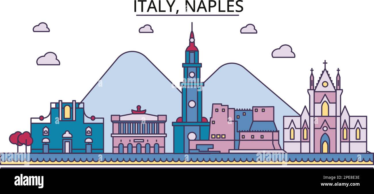 Italien, Neapel Touristenattraktionen, Vektorreisen Illustration Stock Vektor