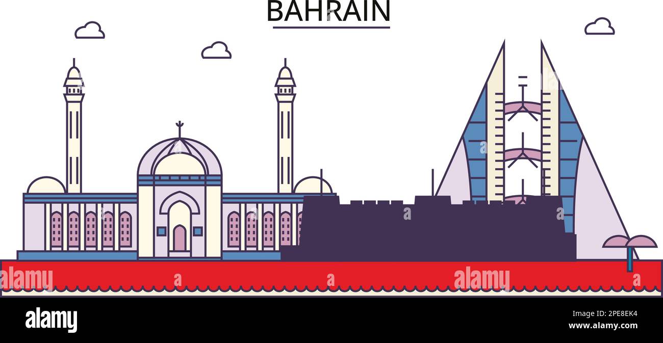 Bahrain Touristenattraktionen, Vektorreisen Illustration Stock Vektor