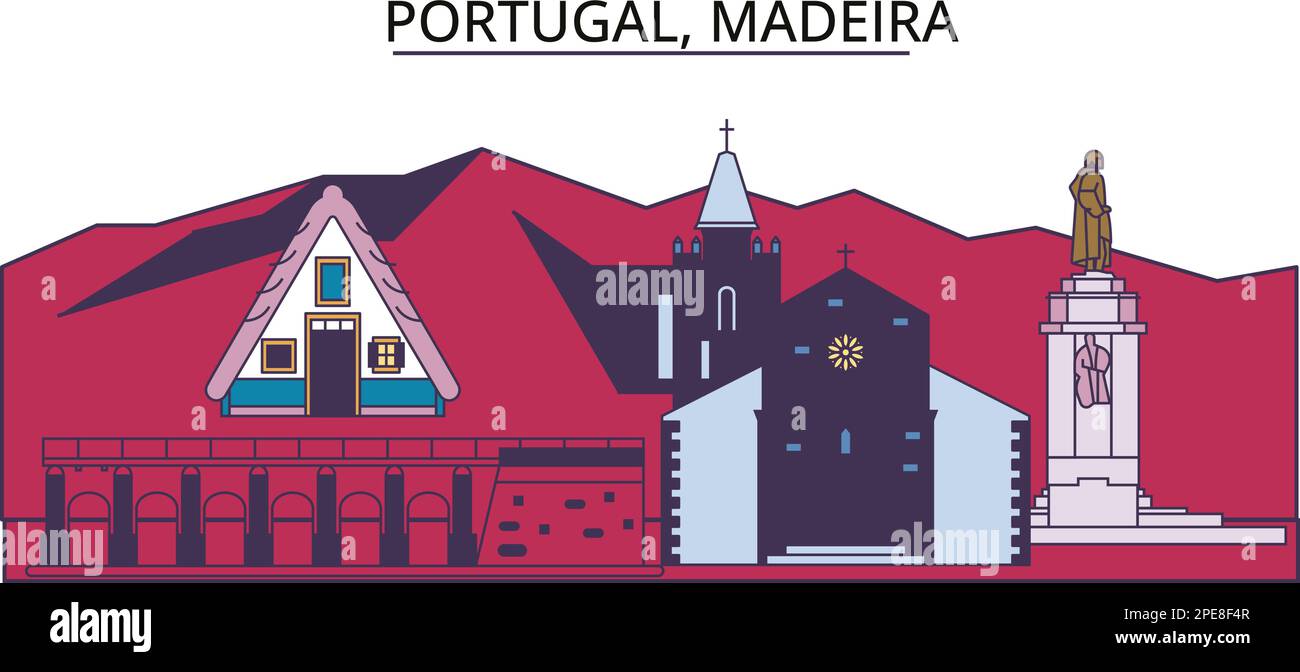 Portugal, Madeira Touristenattraktionen, Vektorreisen in der Stadt Illustration Stock Vektor