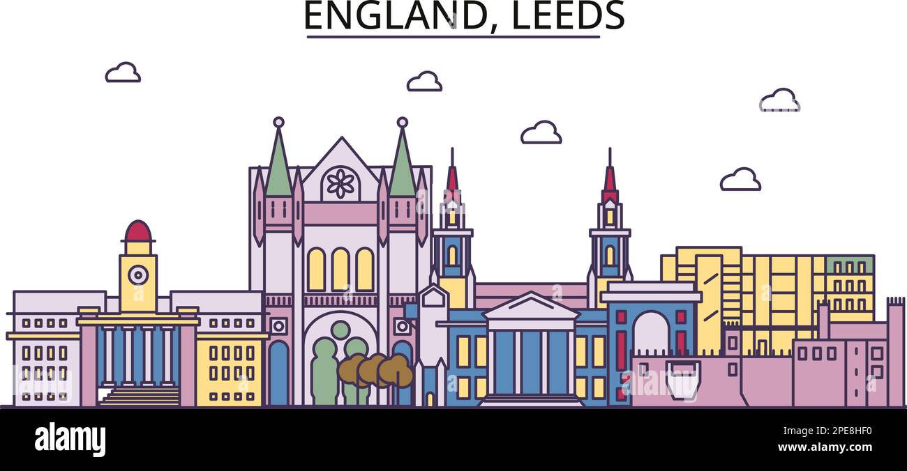 Großbritannien, Leeds Tourismus Wahrzeichen, Vector City Travel Illustration Stock Vektor
