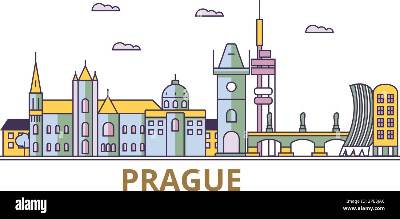 Tschechische Republik, Prag Tourismus Wahrzeichen, Vektorstadt Reise Illustration Stock Vektor