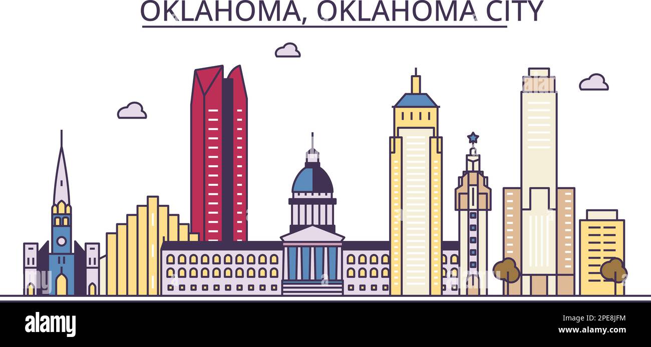 USA, Oklahoma City Tourismus Wahrzeichen, Vector City Reise Illustration Stock Vektor