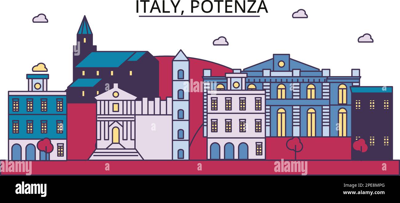 Italien, Potenza Touristenattraktionen, Vektor-Stadt-Reise-Illustration Stock Vektor