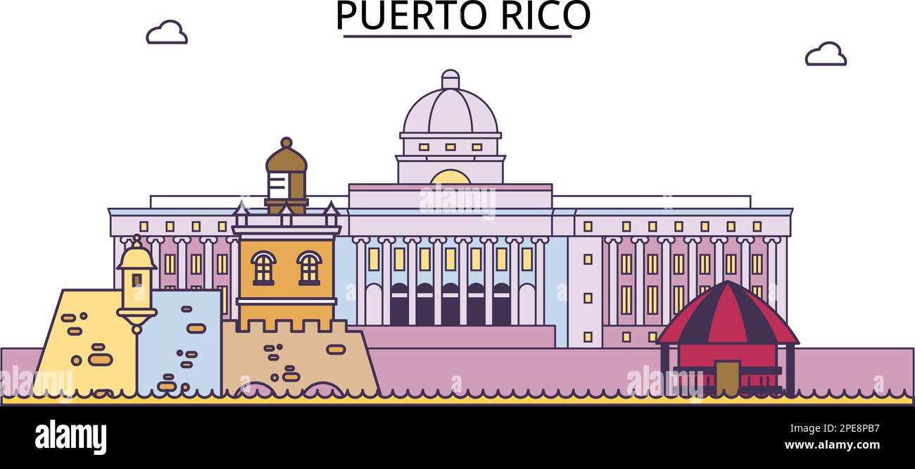 Touristenattraktionen in Puerto Rico, ein Beispiel für Stadtreisen Stock Vektor