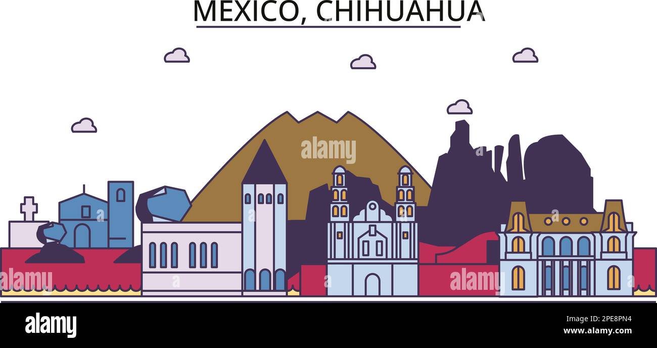 Mexiko, Chihuahua Touristenattraktionen, Vektor-Stadt-Reise-Illustration Stock Vektor