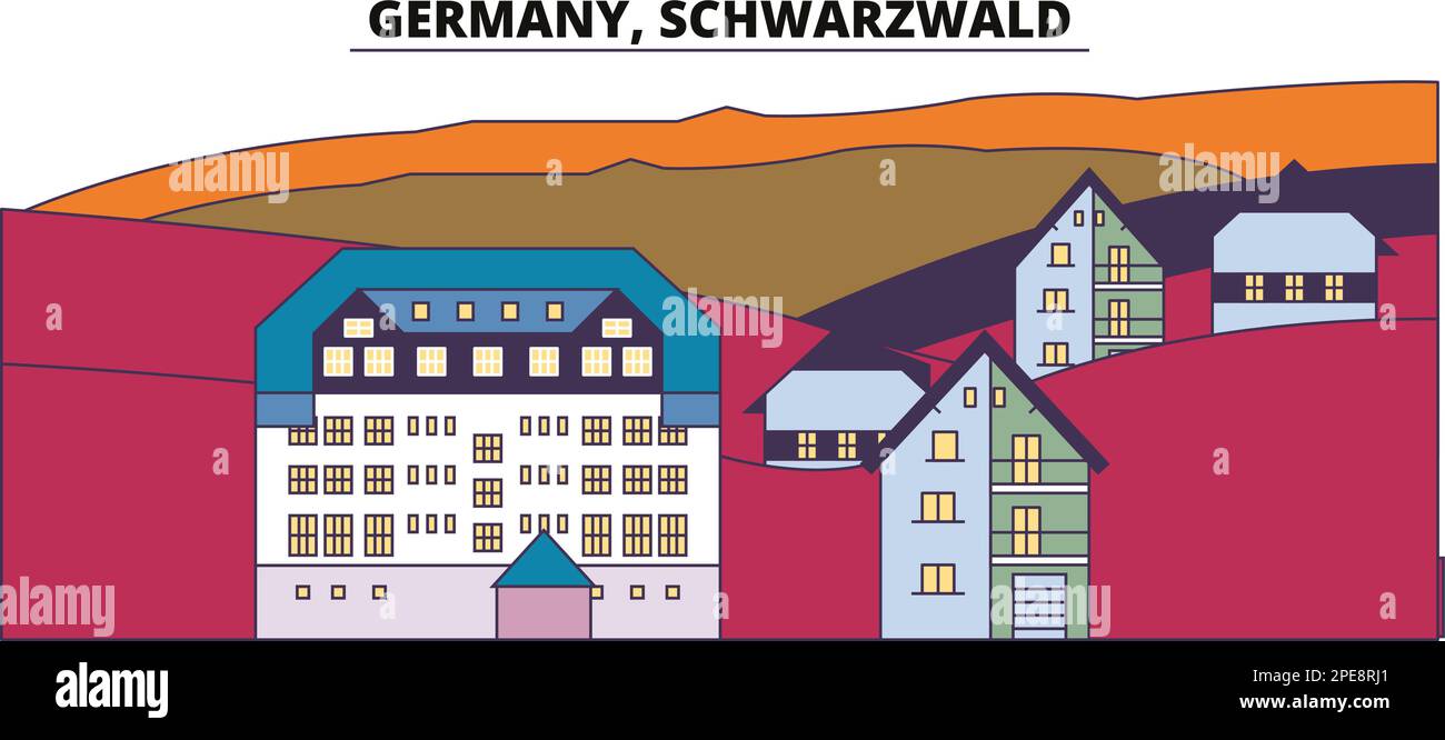 Deutschland, Schwarzwald Tourismus-Wahrzeichen, Vektor-Stadt-Reise-Illustration Stock Vektor