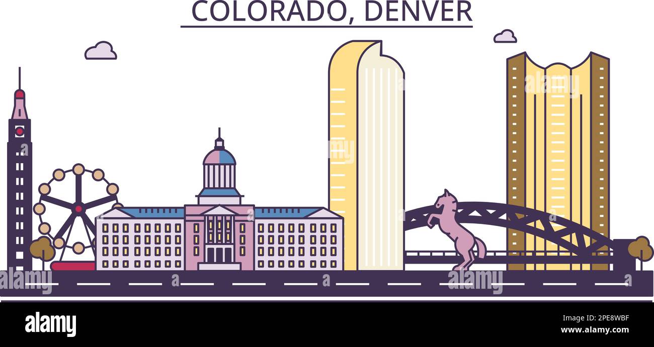 USA, Sehenswürdigkeiten von Denver, Reiseführer der Stadt Stock Vektor