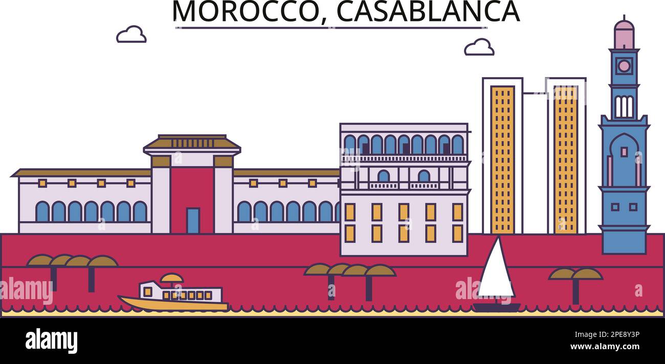 Marokko, Casablanca Touristenattraktionen, Vektorreisen in der Stadt Illustration Stock Vektor