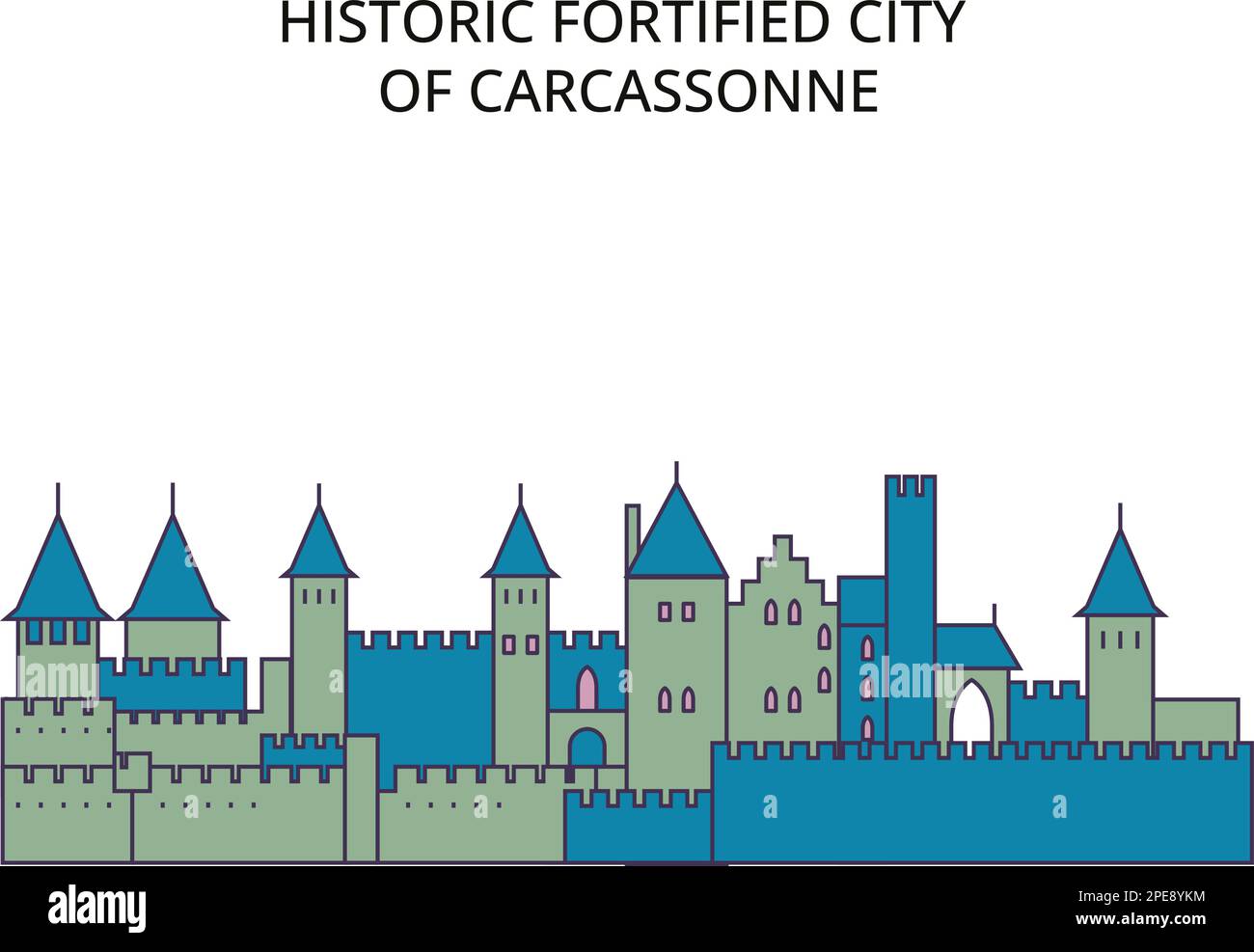 Frankreich, Carcassonne Wahrzeichen des Tourismus, Vektor-Stadt-Reise Illustration Stock Vektor
