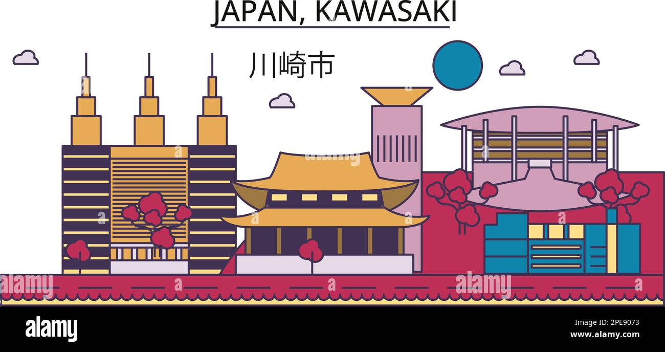 Japan, Kawasaki Tourismus Wahrzeichen, Vektorstadt Reise Illustration Stock Vektor
