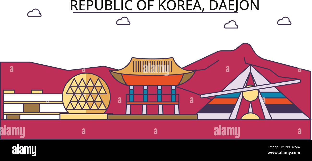 Südkorea, Daejon Tourismus Wahrzeichen, Vektorstadt Reise Illustration Stock Vektor