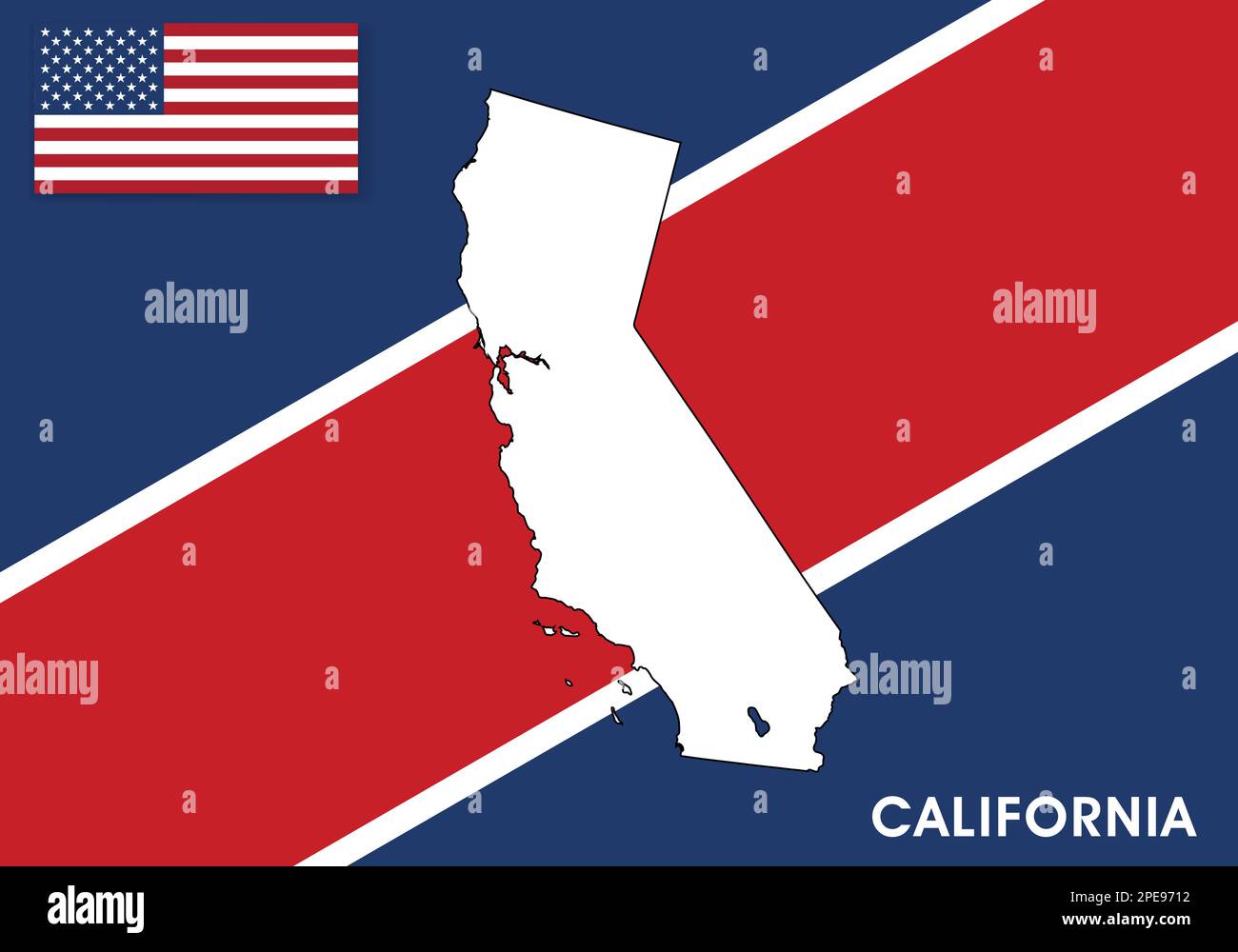 USA, Vereinigte Staaten von Amerika Kartenvektorvorlage. Weiße Farbkarte auf Flaggenhintergrund für Design, Infografik – Vektorabbildung Schritt 10 Stock Vektor