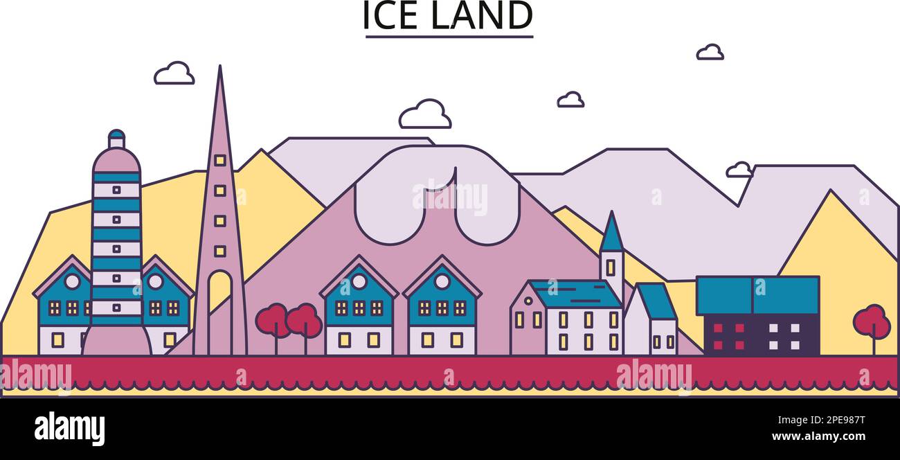 Touristenattraktionen in Island, eine Illustration von Vektorreisen in der Stadt Stock Vektor