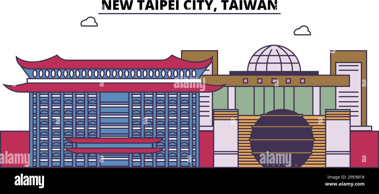 Taiwan, New Taipeh City Touristenattraktionen, Vector City Travel Illustration Stock Vektor