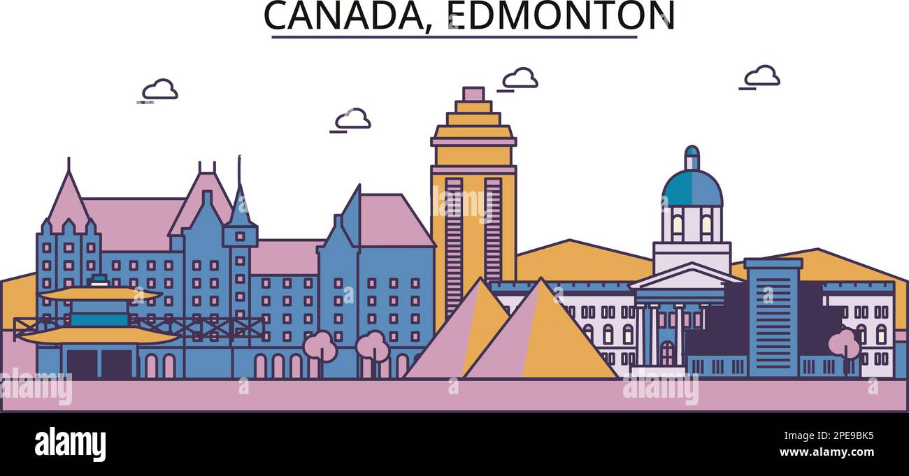 Kanada, Edmonton Touristenattraktionen, Vector City Travel Illustration Stock Vektor