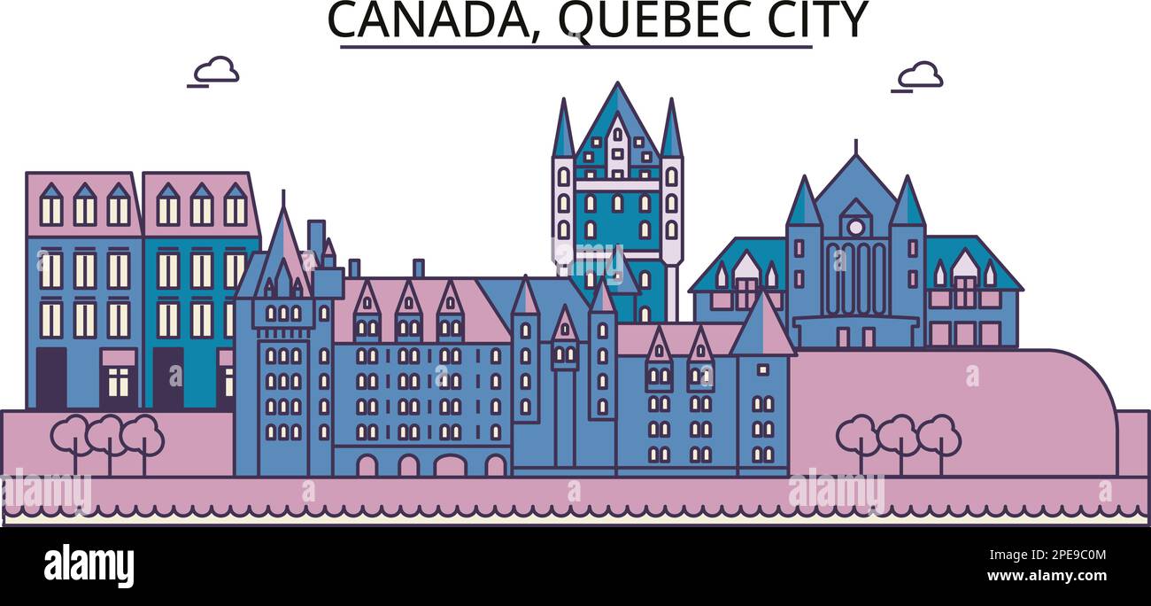 Kanada, Quebec City Tourismus Wahrzeichen, Vector City Reise Illustration Stock Vektor