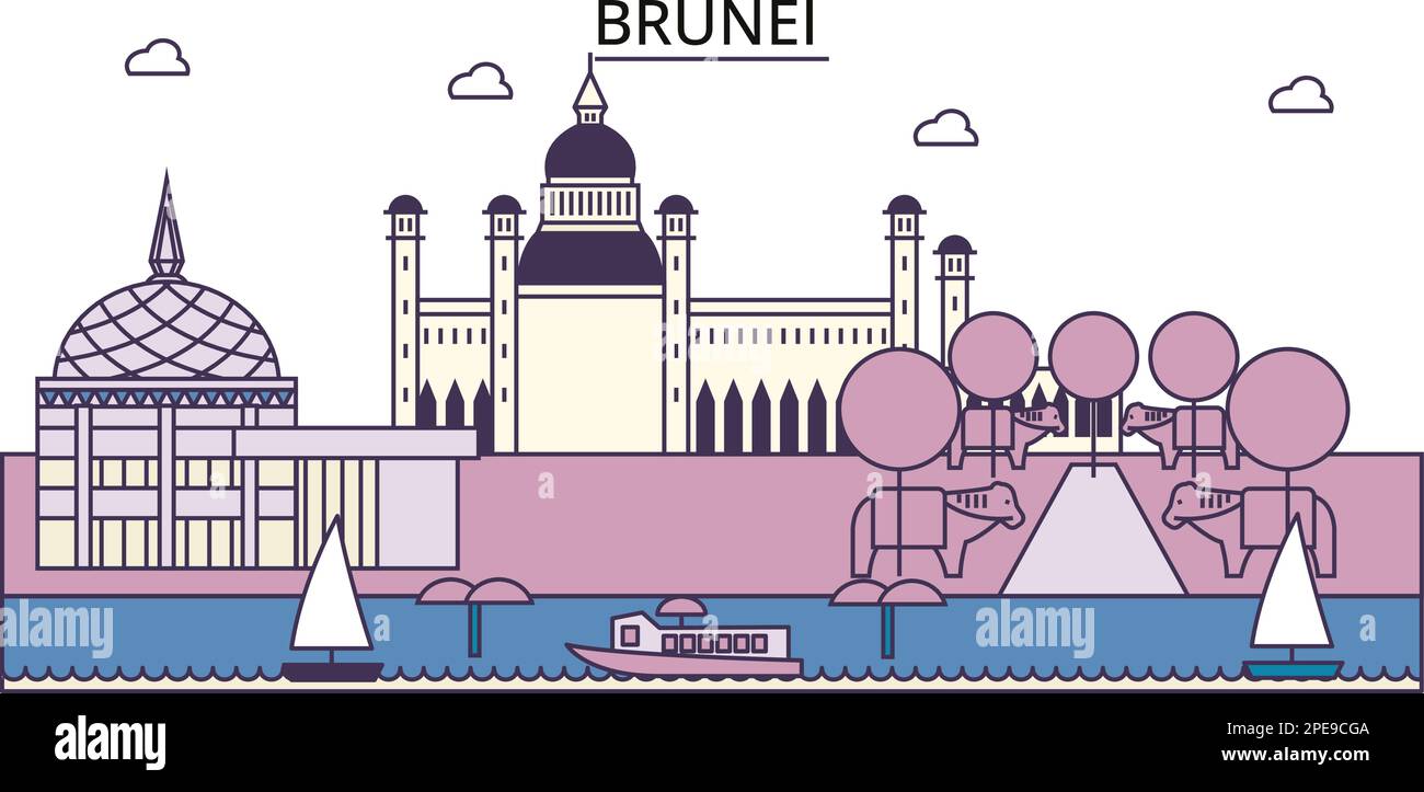 Brunei Touristenattraktionen, Vektorreisen Illustration Stock Vektor