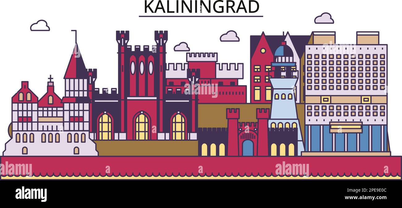 Russland, Kaliningrad Touristenattraktionen, Vektor-Stadt-Reise Illustration Stock Vektor
