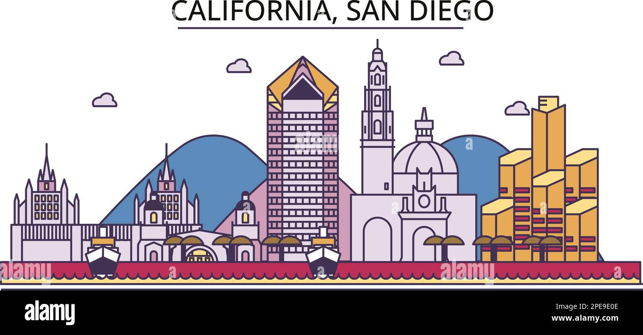 USA, San Diego Touristenattraktionen, Vector City Travel Illustration Stock Vektor