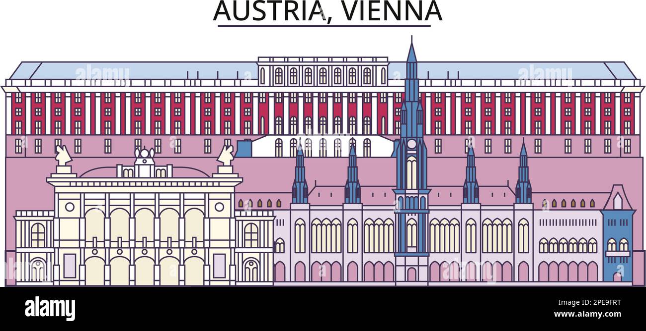 Österreich, Wiener Sehenswürdigkeiten für Tourismus, Vektorstadtfoto Stock Vektor