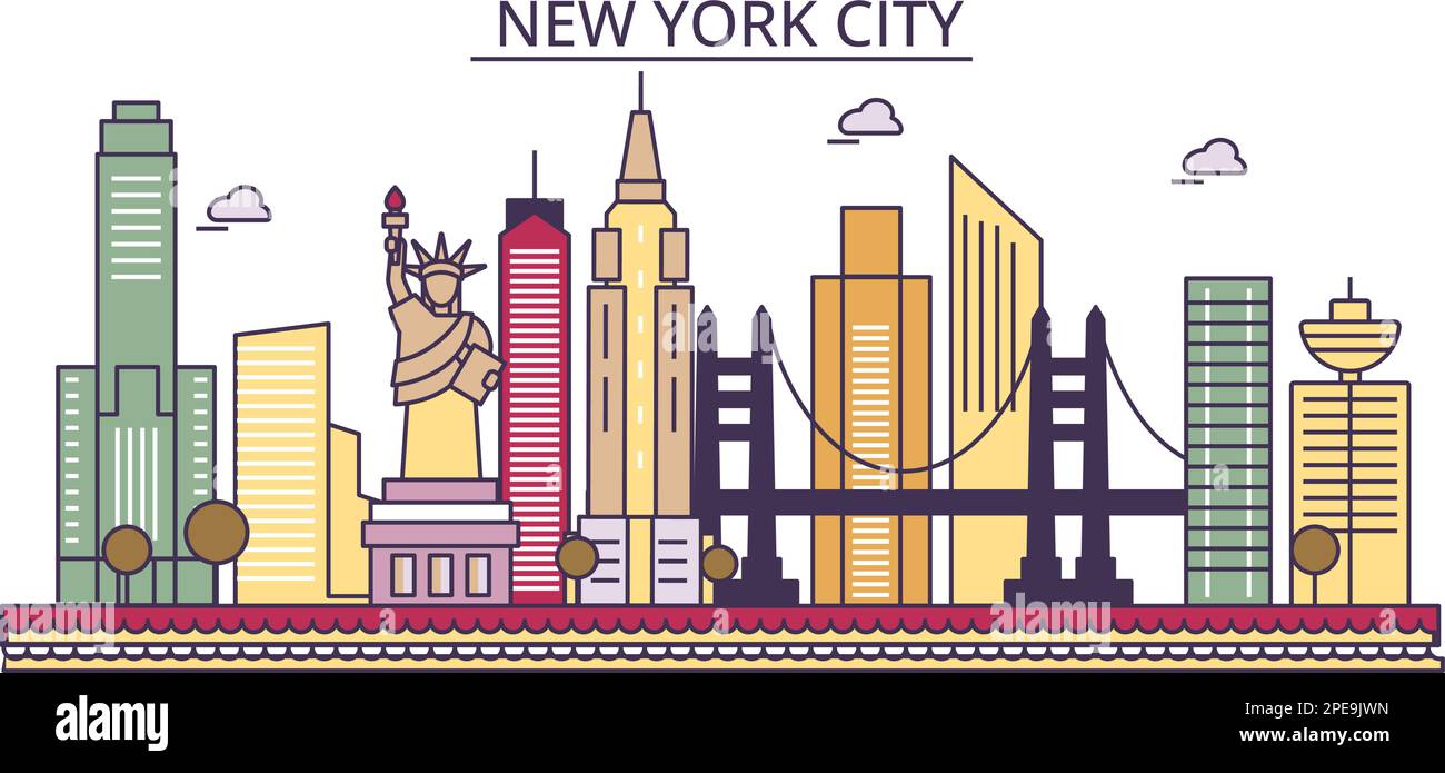 USA, New York City Tourismus Wahrzeichen, Vector City Reise Illustration Stock Vektor