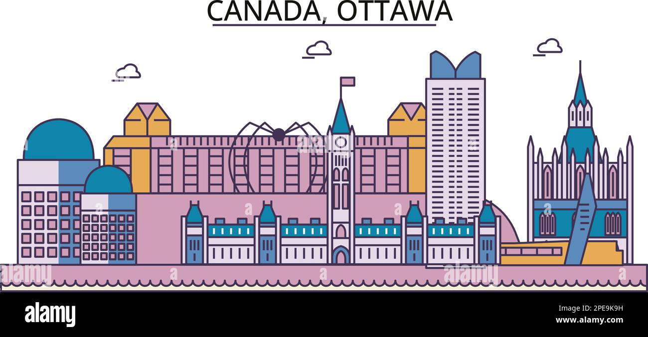 Kanada, Ottawa Touristenattraktionen, Vector City Travel Illustration Stock Vektor