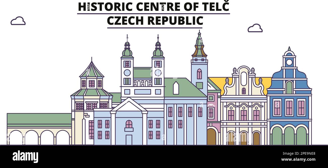Tschechische Republik, Telc Tourismus Wahrzeichen, Vektorstadt Reise Illustration Stock Vektor