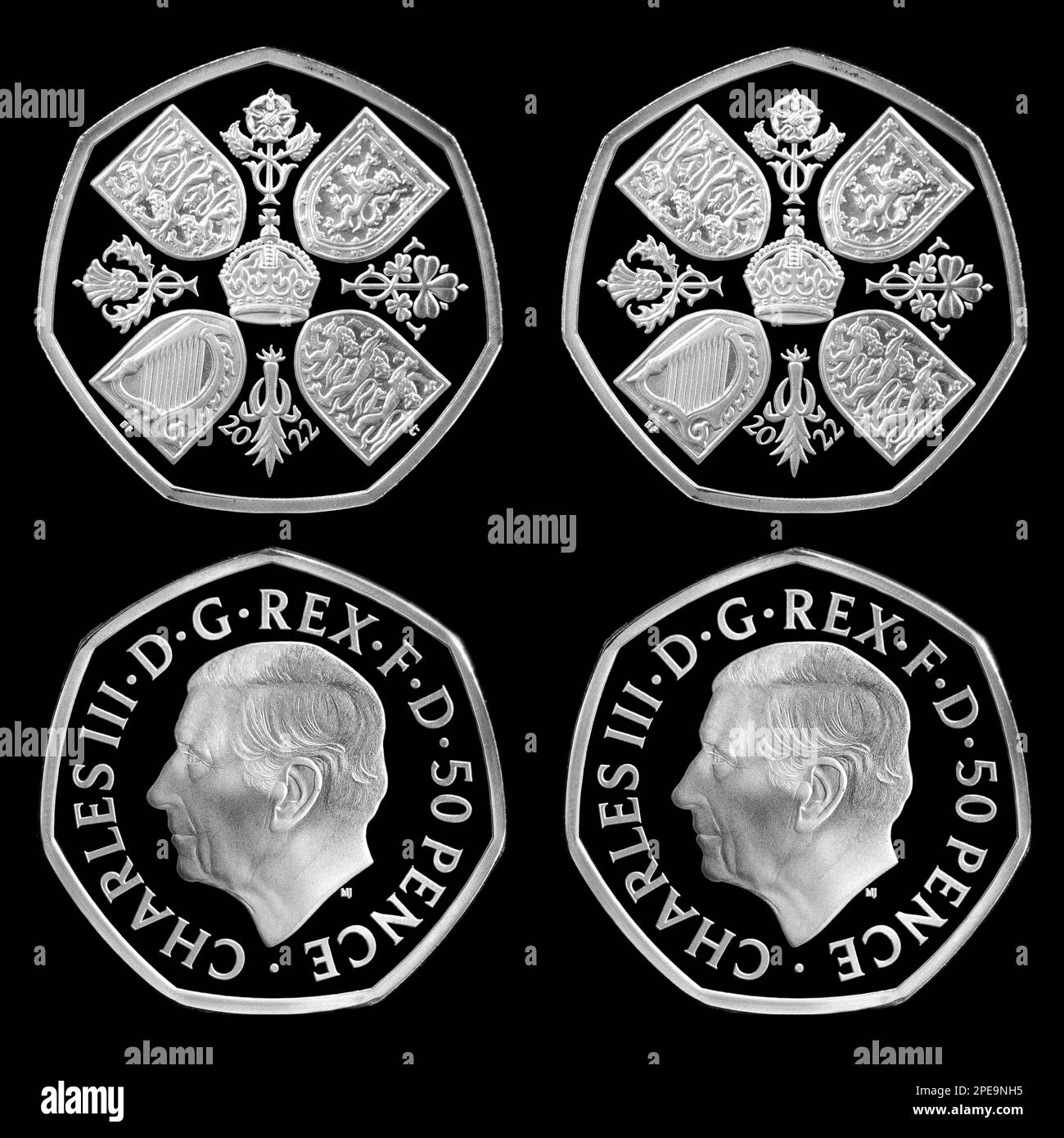 Die erste Münze mit König Karl III. Und der Krönungskrone zum Gedenken an Königin Elizabeth II. Ist 2022 Pence Stockfoto