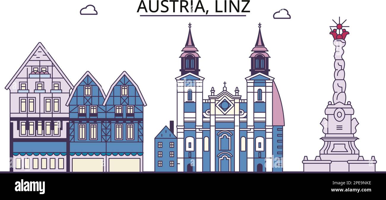 Österreich, Linz Tourismus Wahrzeichen, Vektorstadtfoto Stock Vektor