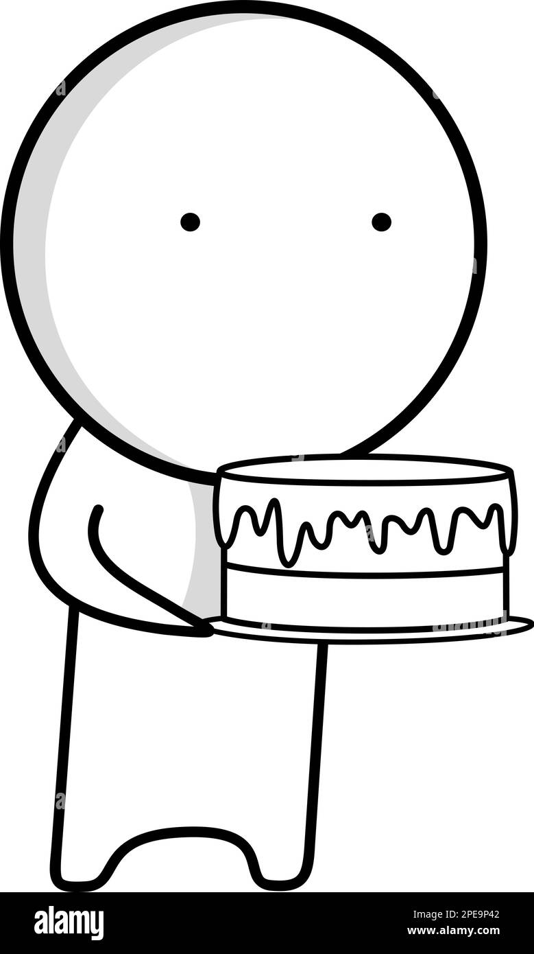 Schwarz-weiße Figur mit Geburtstagskuchen Stock Vektor